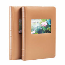 Load image into Gallery viewer, 2 pack of caramel leather photo albums with 4x6 inch window for displaying photo.
