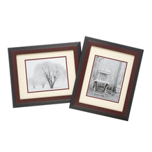 Load image into Gallery viewer, Set of walnut style frames with stepped border and cream matting.
