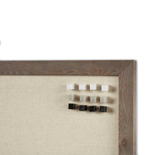 Load image into Gallery viewer, Linen pin board showing 12 included pins in white, grey and black.
