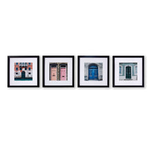 Load image into Gallery viewer, Set of 4 black frames with matting in horizontal arrangement.
