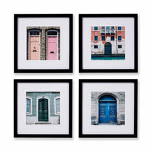 Load image into Gallery viewer, Set of 4 black frames with matting in a square arrangement.
