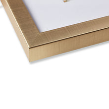 Load image into Gallery viewer, Up close view of textured gold frame showing thickness.
