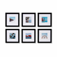 Load image into Gallery viewer, Set of 6 black frames with matting in horizontal arrangement.
