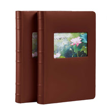 Load image into Gallery viewer, 2 pack of brown leather photo albums with 4x6 inch window for displaying photo.
