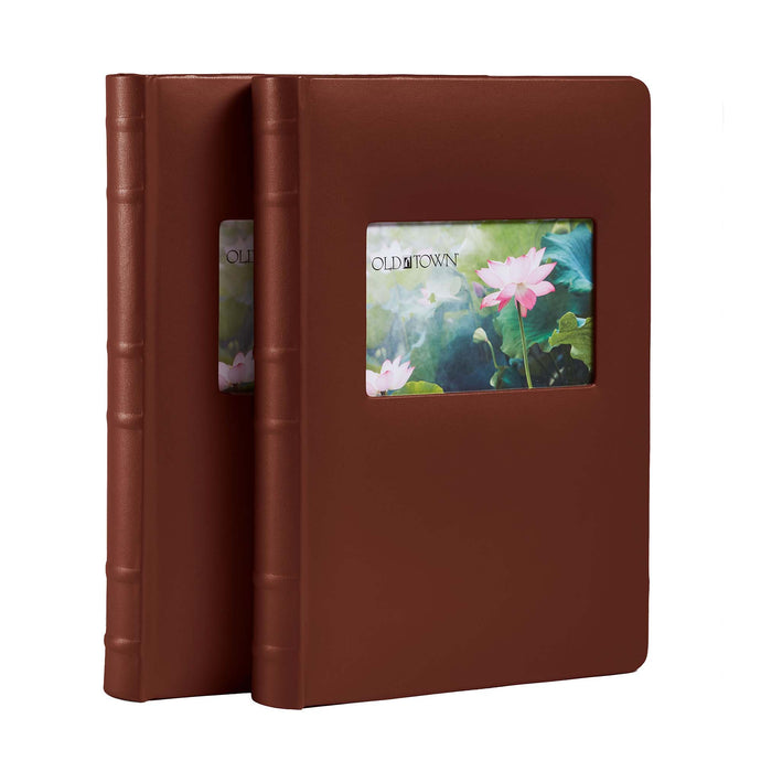 2 pack of brown leather photo albums with 4x6 inch window for displaying photo.