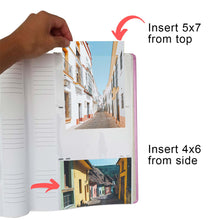 Load image into Gallery viewer, A 5x7 inch photo being inserted vertically and a 4x6 photo inserted horizontally.
