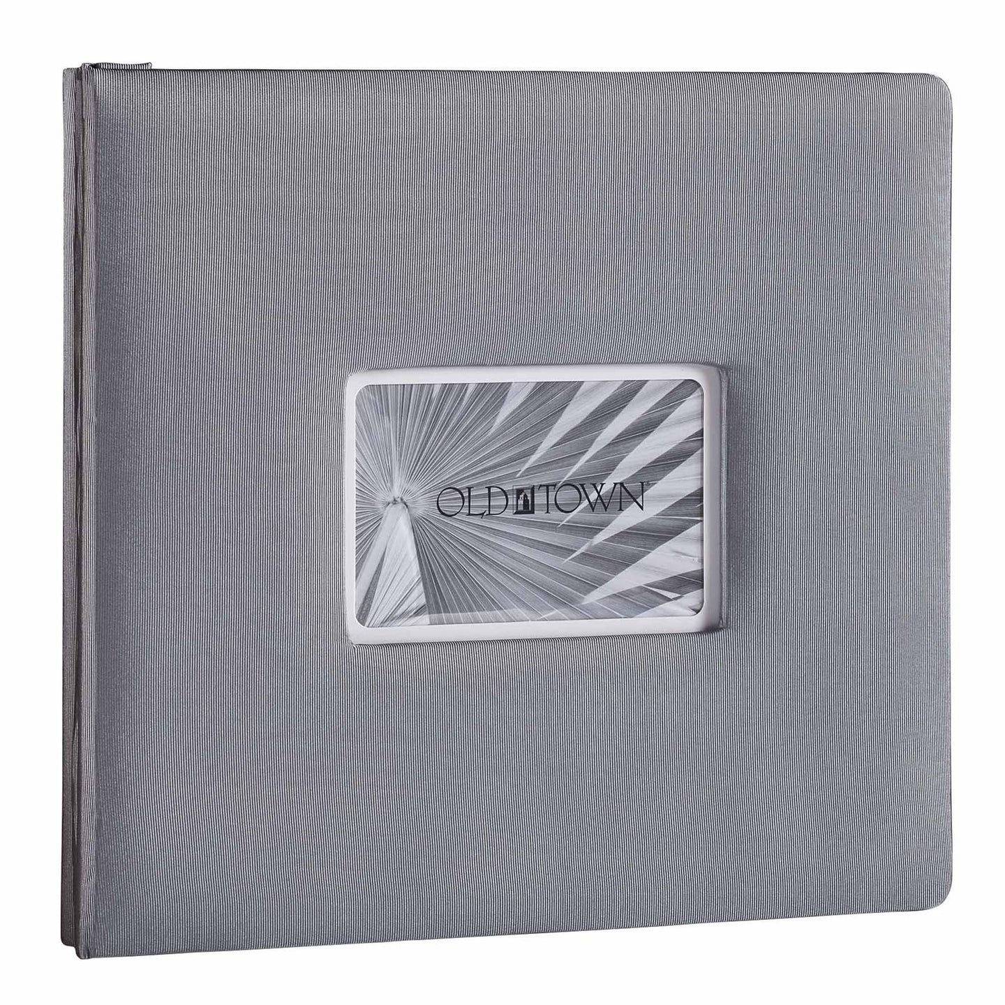 Single grey fabric scrapbook with 4x6 inch window for displaying a photo or other item.