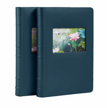 Load image into Gallery viewer, 2 pack of navy leather photo albums with 4x6 inch window for displaying photo.
